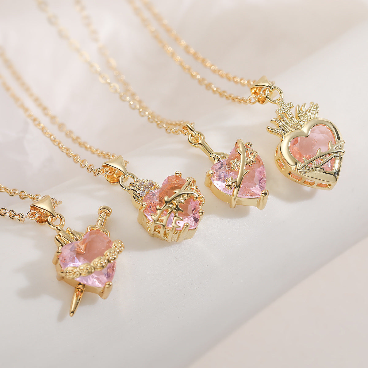 Minimalist 18K Gold Plated Brass Heart Cubic Zirconia Pendant Necklace for Women