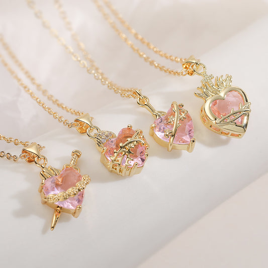 Minimalist 18K Gold Plated Brass Heart Cubic Zirconia Pendant Necklace for Women