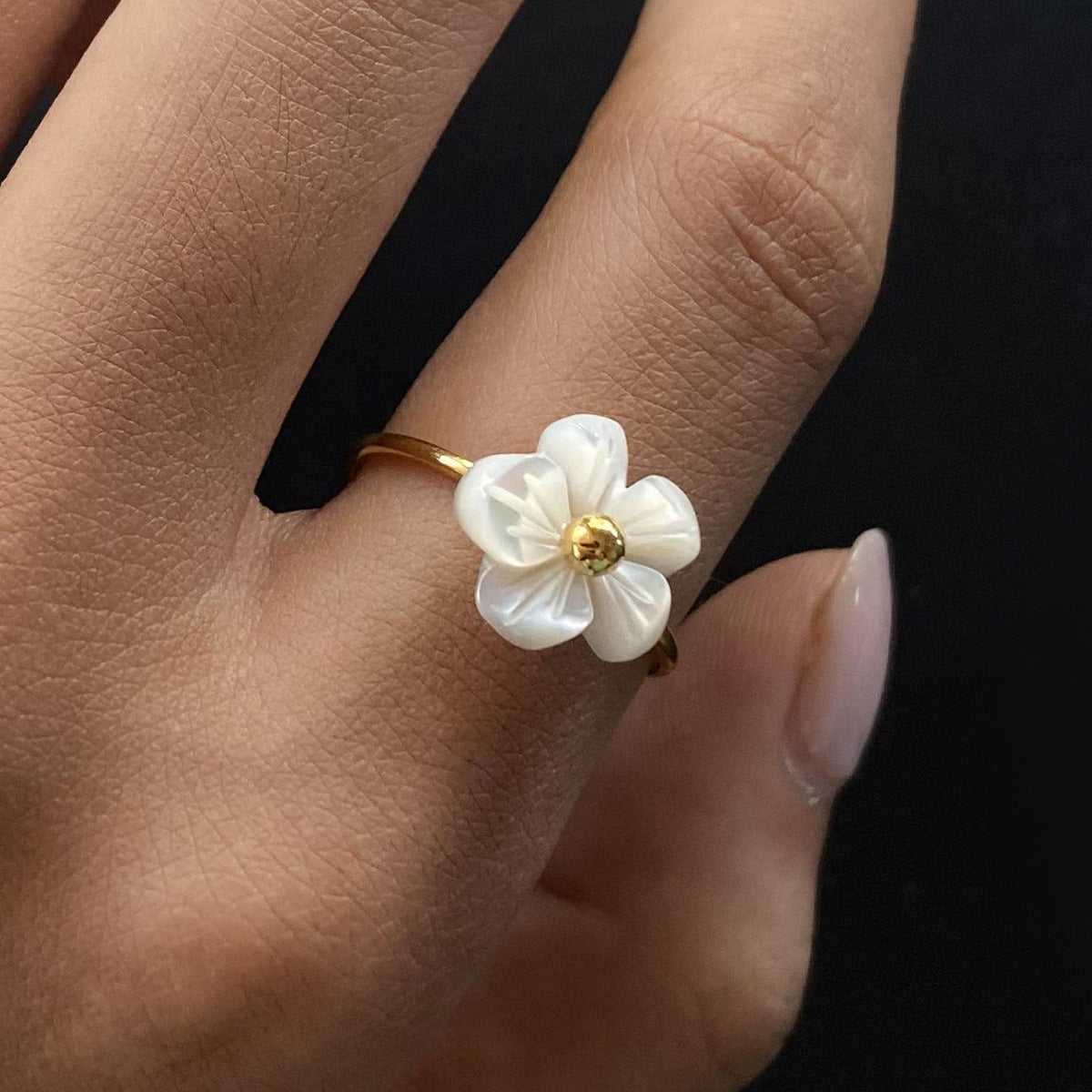Minimalist Geometric Floral Plated Stainless Steel Ring for Women