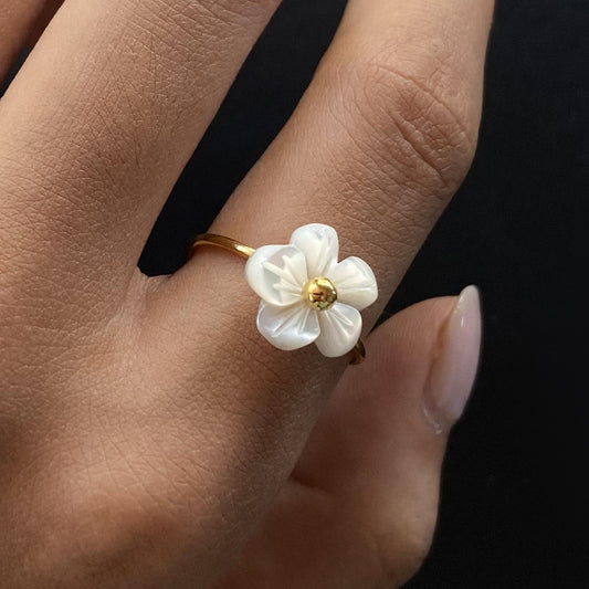 Minimalist Geometric Floral Plated Stainless Steel Ring for Women