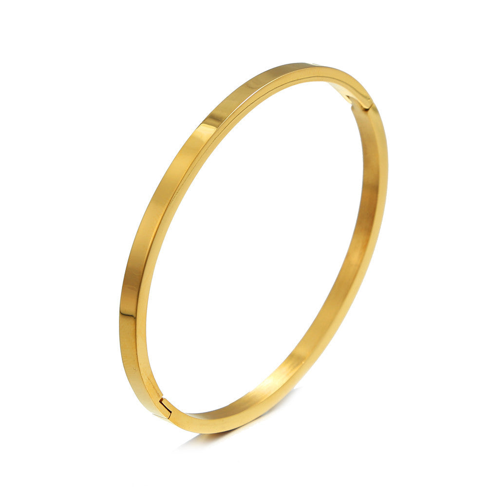 Minimalist 18K Gold Plated Geometric Round Titanium Steel Bracelet for Unisex