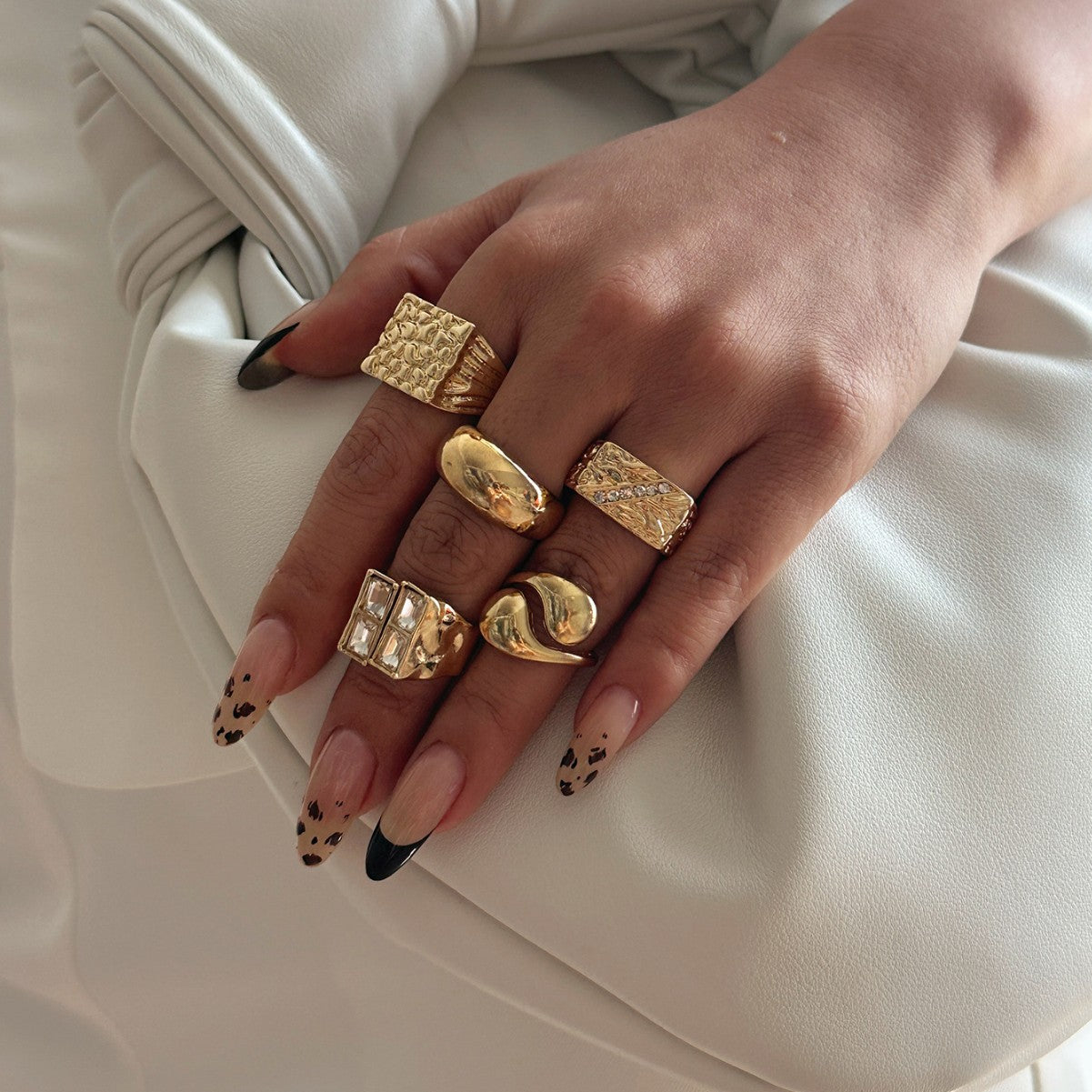 Gold Plated Geometric Square Alloy Ring for Women