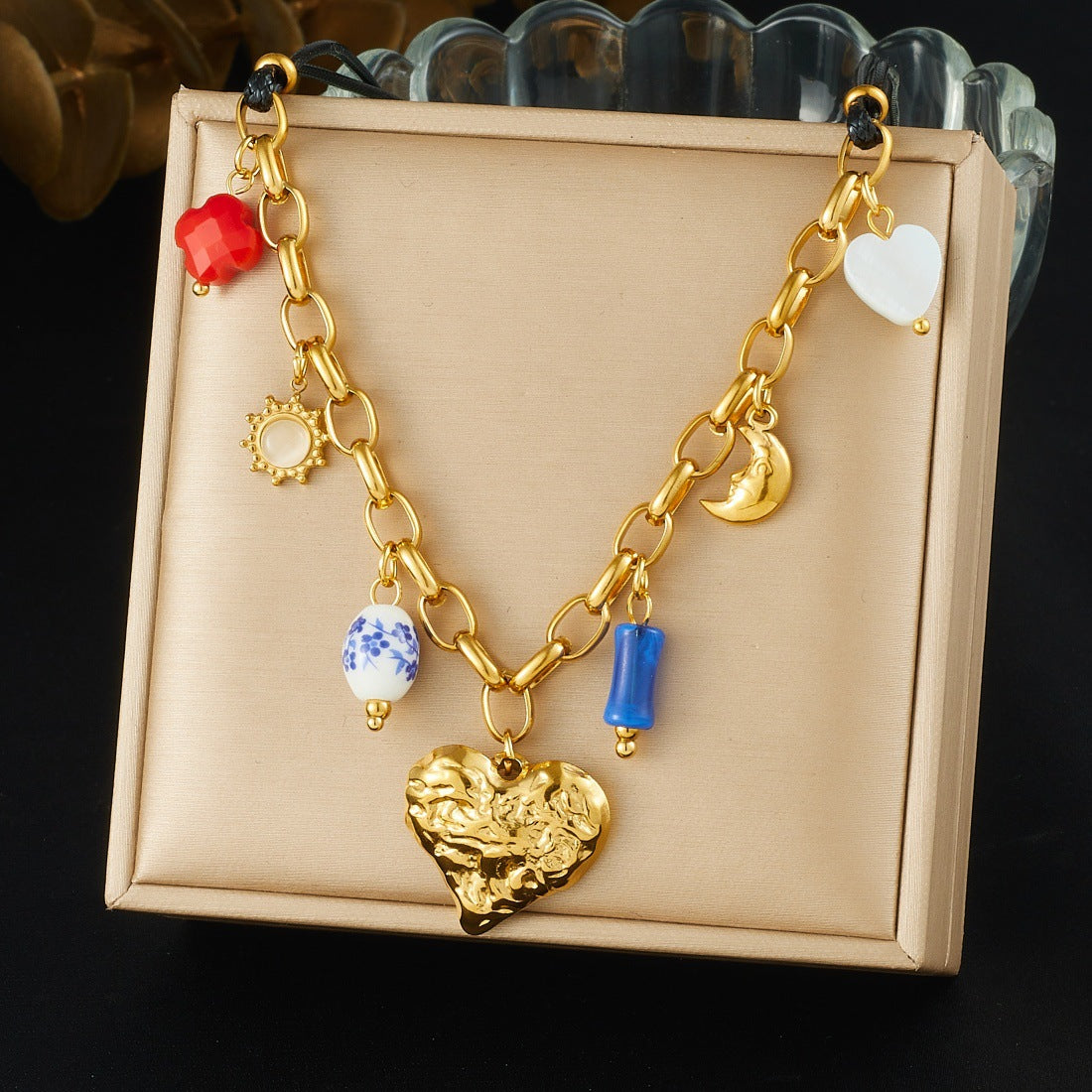 Vintage Gold Plated Irregular 3D Heart Stainless Steel Necklace