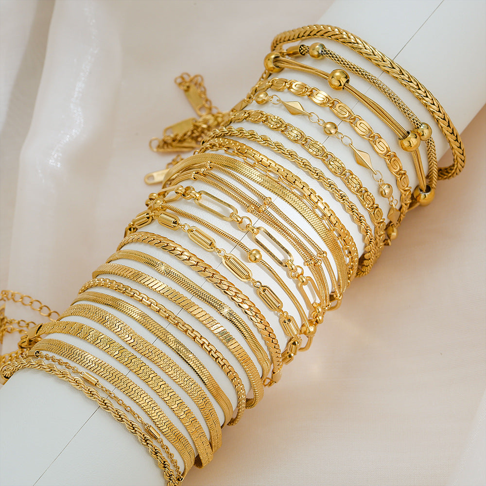Bracciale Minimalista in Acciaio al Titanio da Donna con Placcatura in Oro 18K, Design a Catena Semplice, Set di Gioielli Versatili per Tutti i Giorni