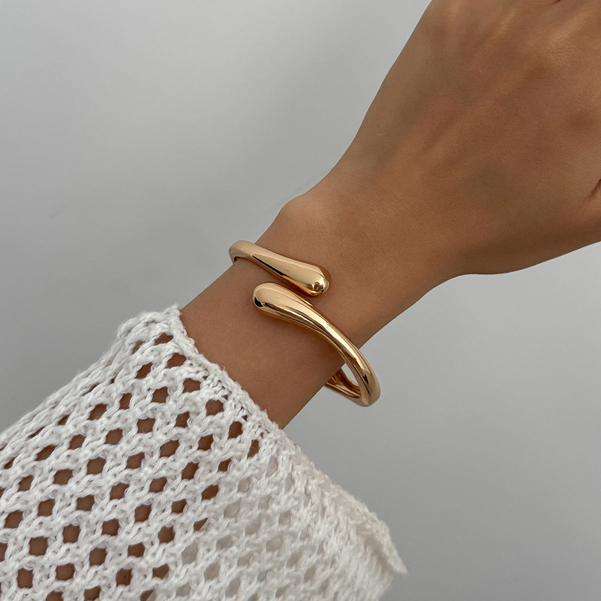 Plated Zinc Alloy Teardrop Open Spring Cuff Bracelet