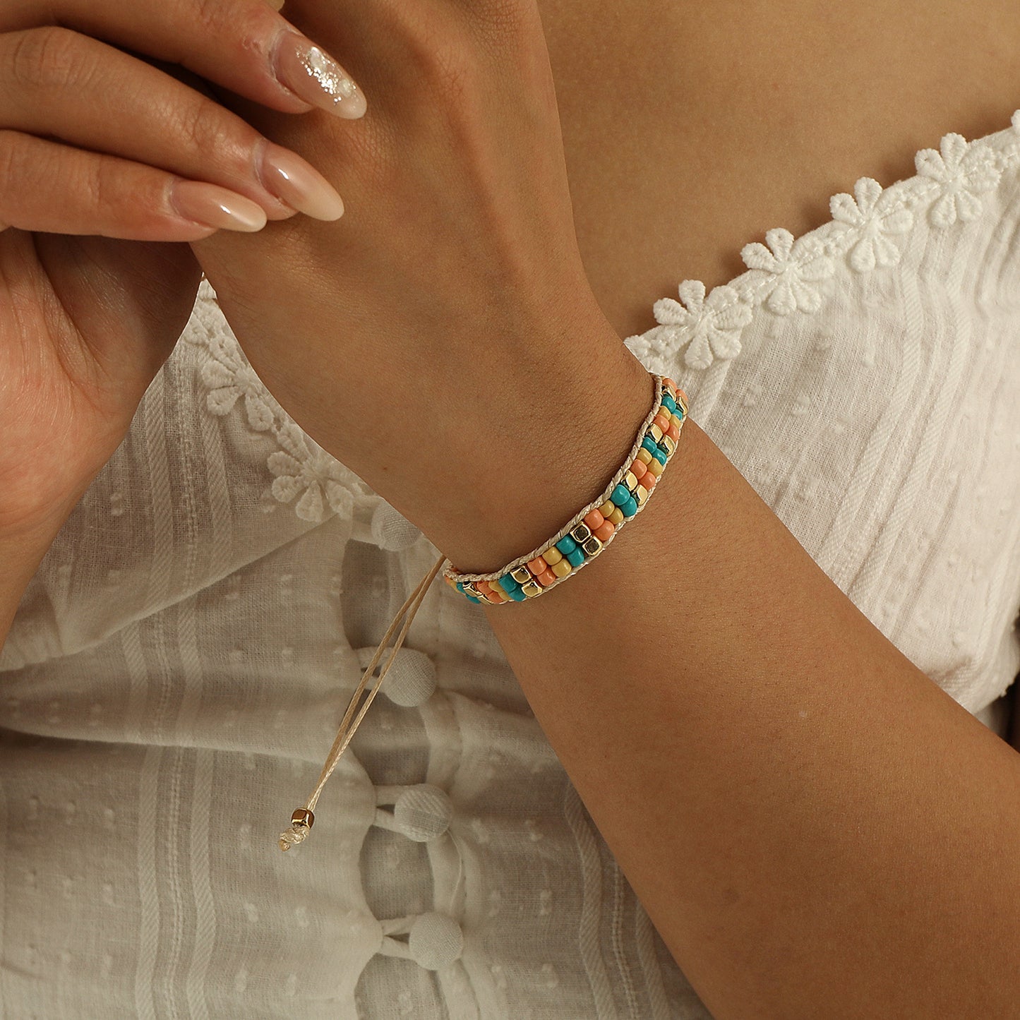 Geometric Style Adjustable Beaded Bracelet for Women with Metal Beads Fashion Jewelry