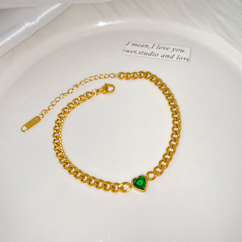 Elegant Stainless Steel Bracelet with Heart and Floral Geometric Design Cubic Zirconia Inlay Plated Finish