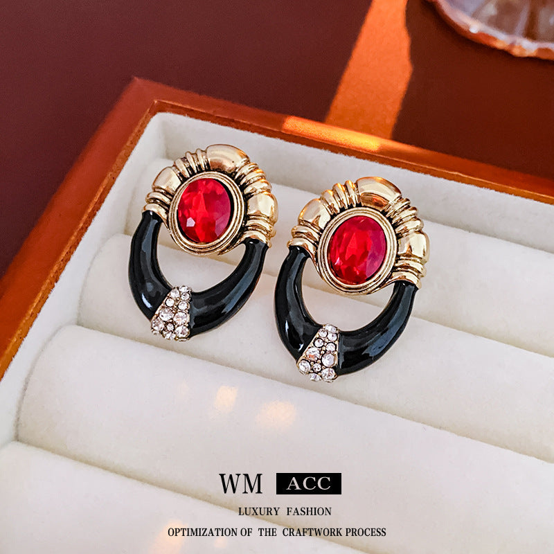 Vintage Floral Round Geometric Earrings in Copper with Electroplated Finish and Stainless Steel Posts for Women