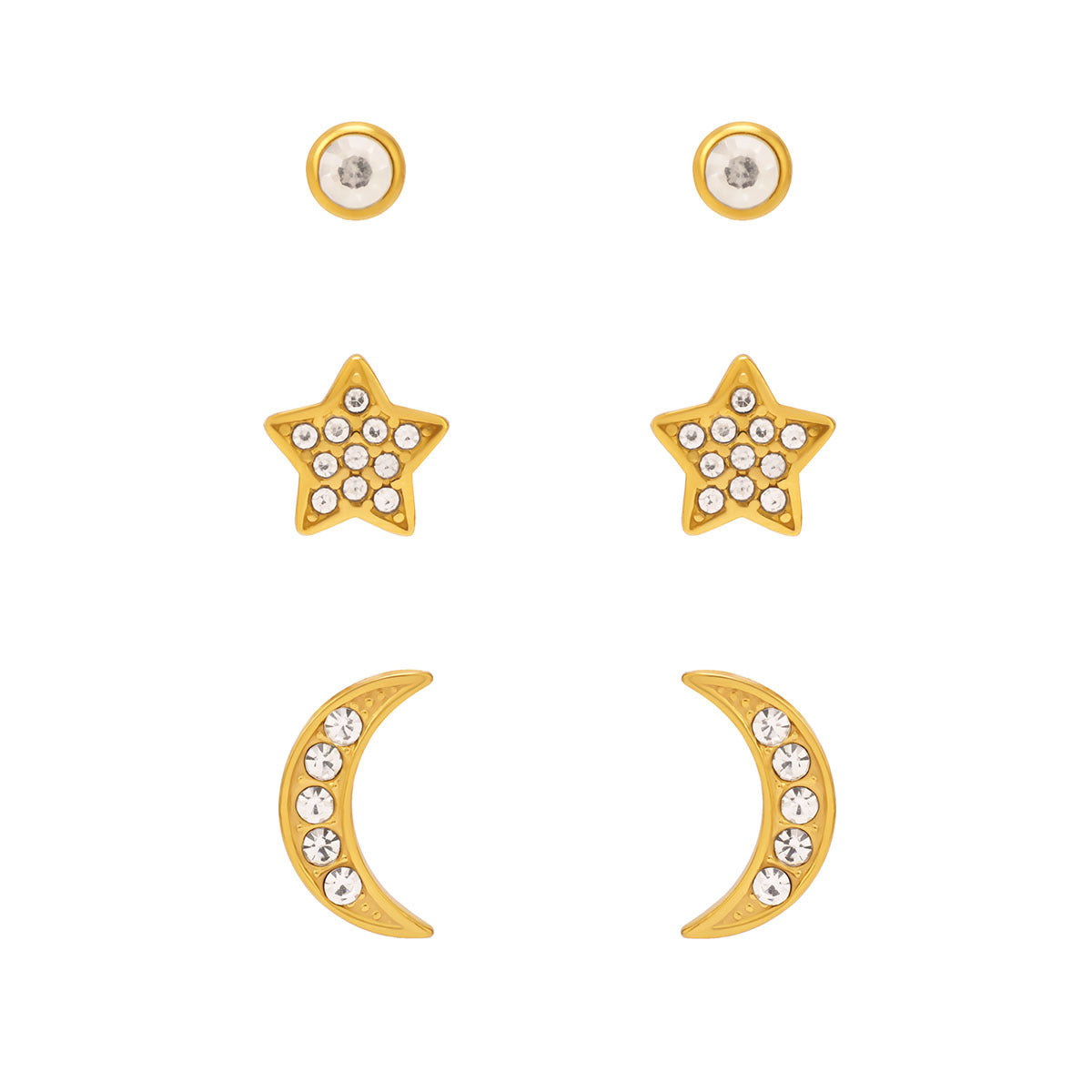 Set di orecchini minimalisti in acciaio inossidabile a stella e luna con placcatura sottovuoto in oro 18 carati da donna