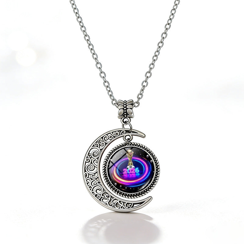 Collana casual unisex in lega placcata con ciondolo rotondo in cristallo geometrico e catena a cavetto
