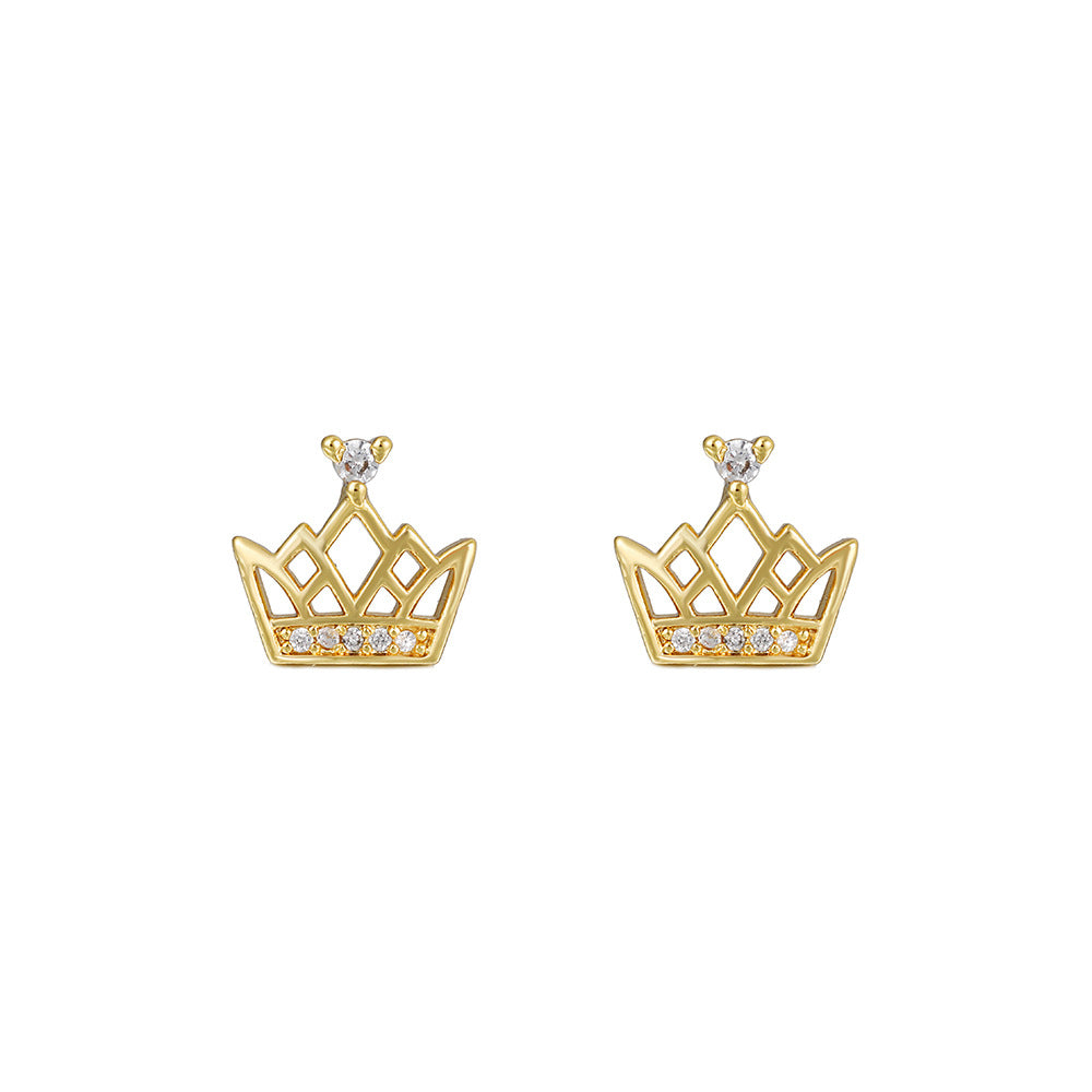 Casual Geometric Gold Plated Brass Cubic Zirconia Stud Earrings with Stainless Steel Posts