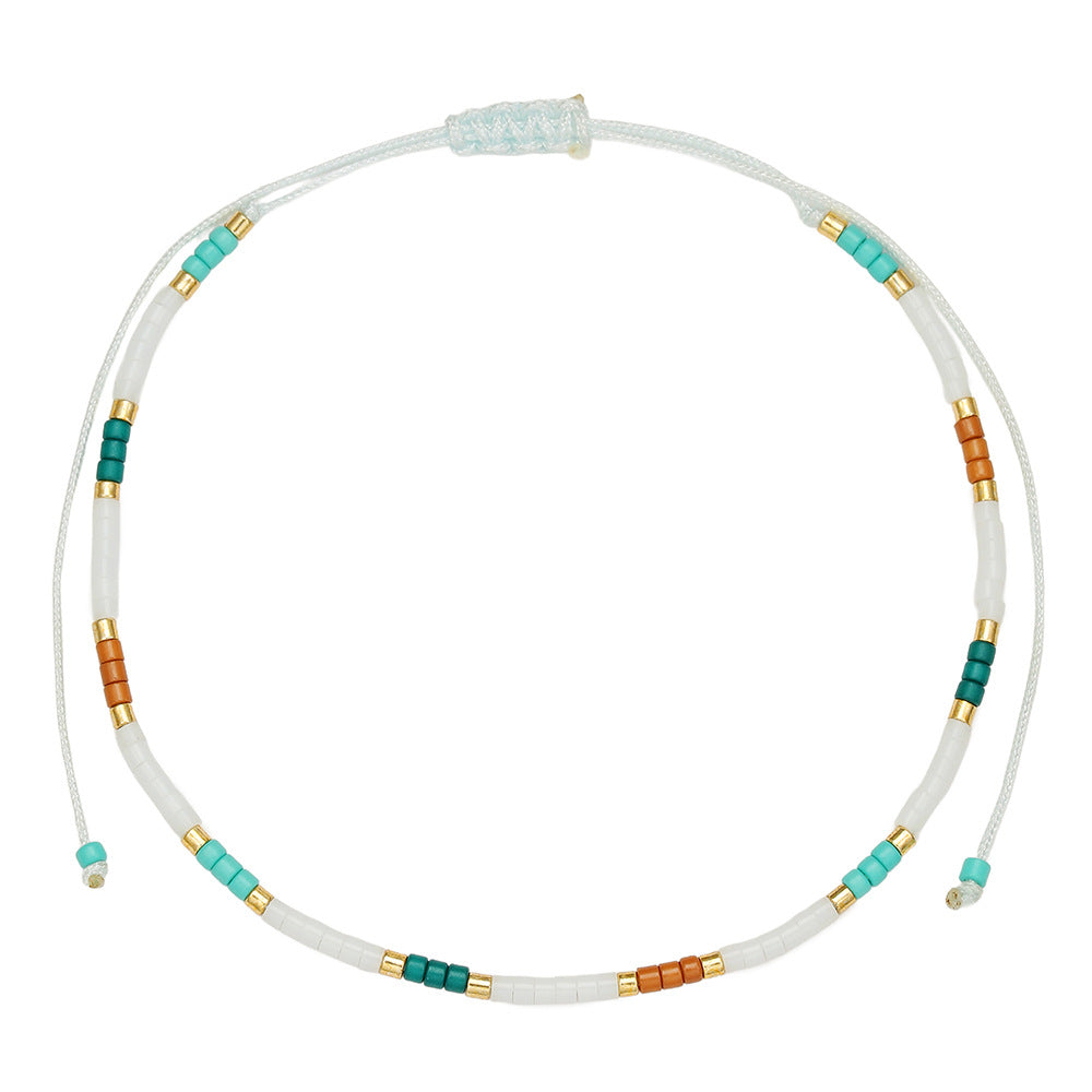 Fashion Geometric Glass Bead Handmade Bracelet with Red Cord and Gold Beads for Unisex