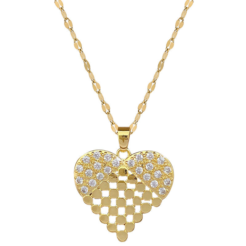 Elegante Collar de Acero Inoxidable con Corazón Calado para Mujer con Motivo de Luna, Delicada Cadena de Clavícula