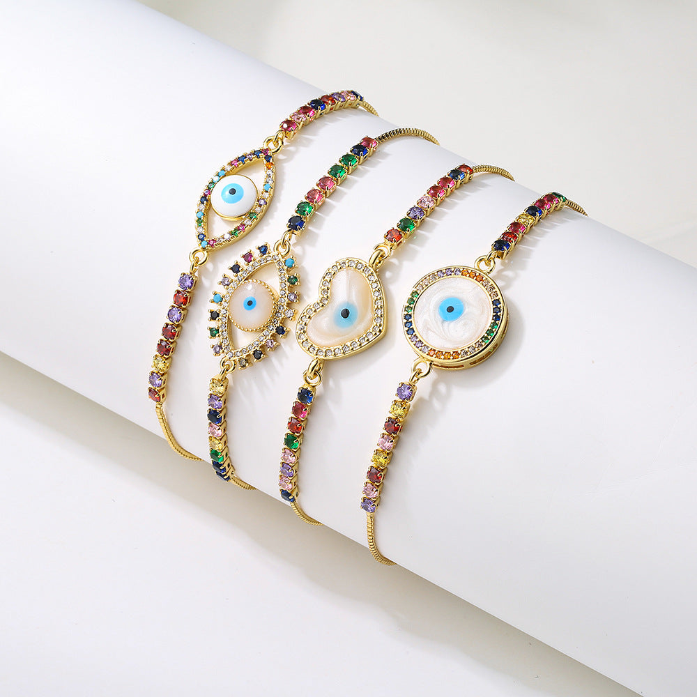 Geometric Eye-Shaped Copper Bracelet for Women with Micro-Pave Cubic Zirconia, Minimalist and Trendy Style