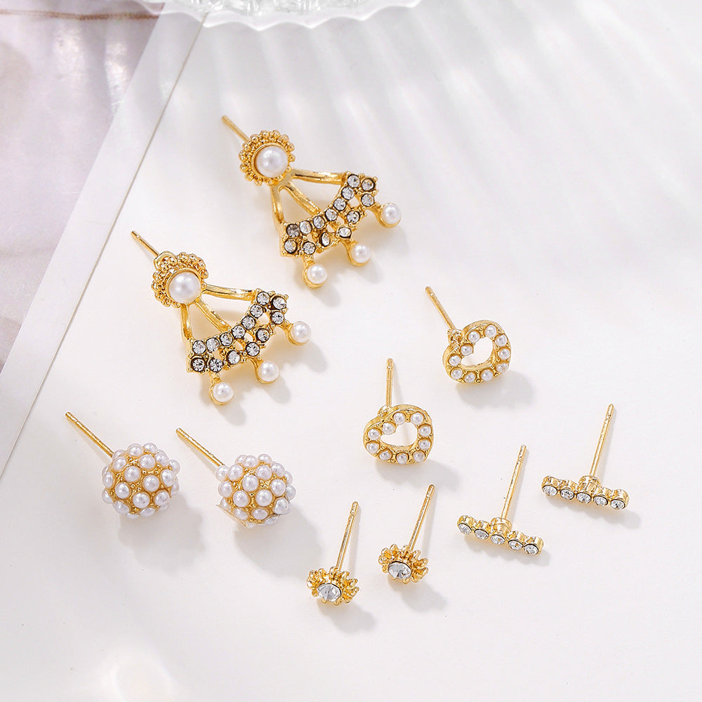 Minimalist Elegant Heart Butterfly Geometric Stainless Steel Plated Pearl Cubic Zirconia Floral Earrings Set