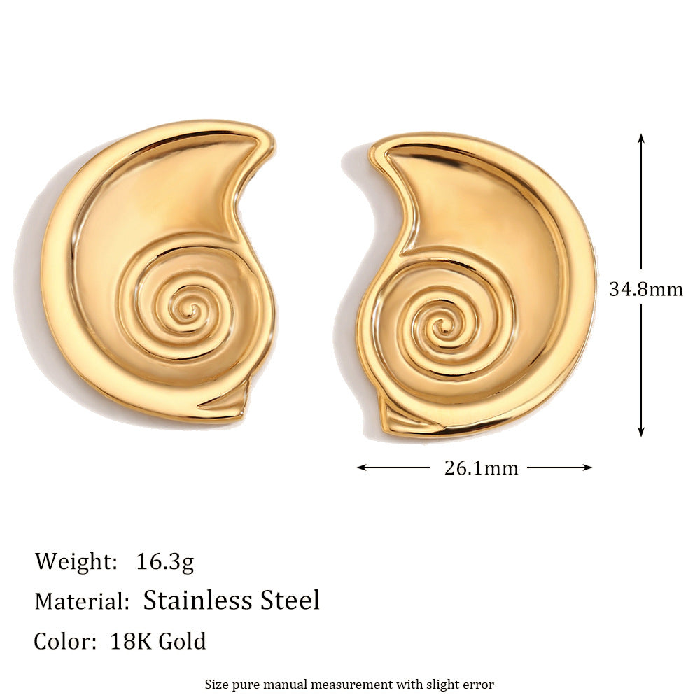 Orecchini a perno geometrici minimalisti da donna in acciaio inossidabile placcato oro 18 carati, design ispirato all'elice