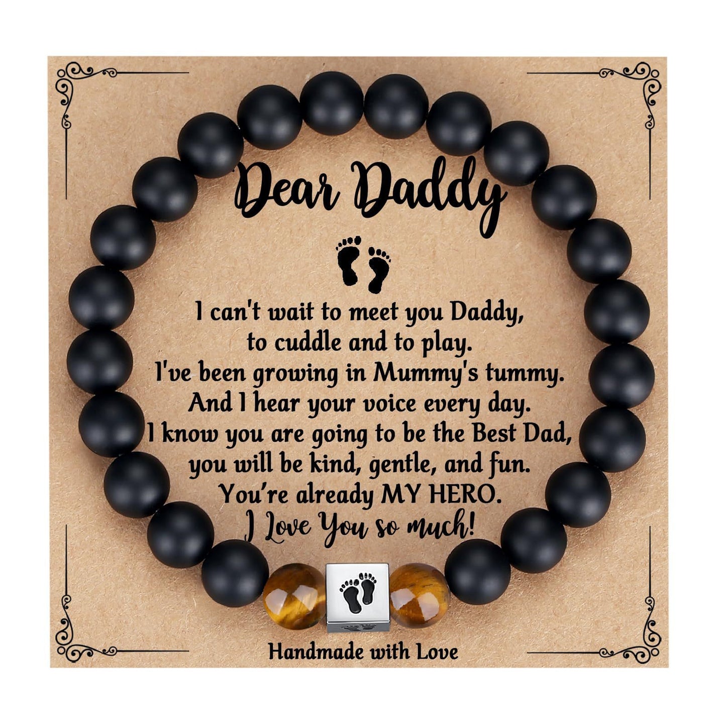 Men's Casual Matte Tiger Eye and Stainless Steel Geometric Bracelet