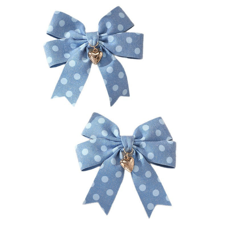Ribbon Bow Hair Clip for Girls with Polka Dot Pattern and Ruffled Mesh Detail, Plastic Resin Duckbill Hairpin for Ponytail, Natural Style Children's Hair Accessory