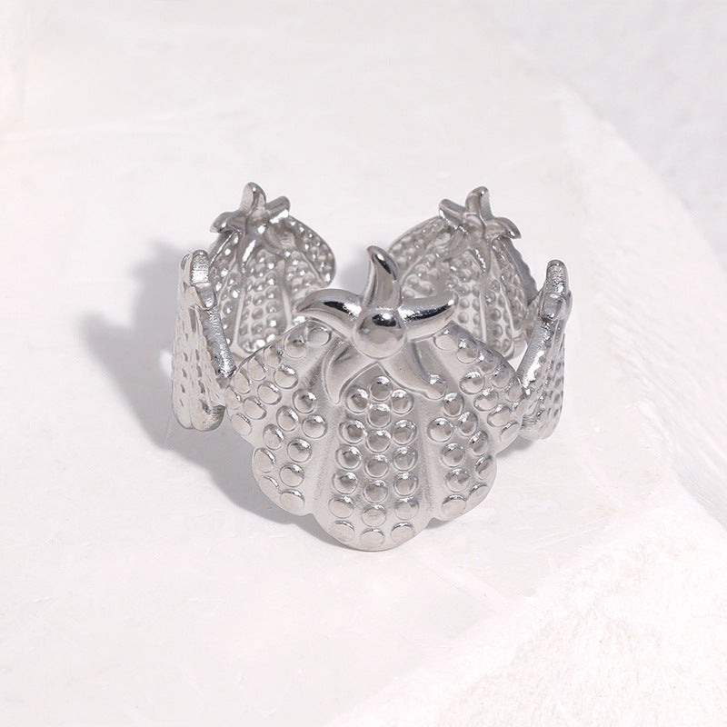 Gold Plated Stainless Steel Shell Starfish Ring for Women