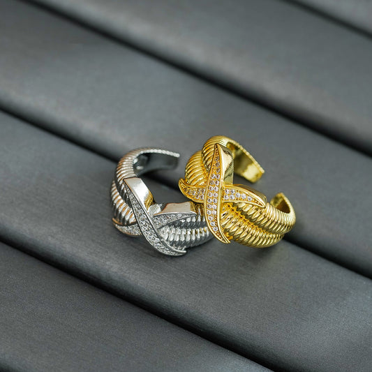 Minimalist Geometric Adjustable Ring for Women with Zirconia Accents in Gold Plated Copper