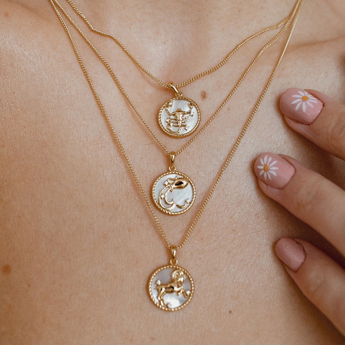 18K Gold Plated Titanium Steel Round Zodiac Coin Necklace PVD Finish Unisex