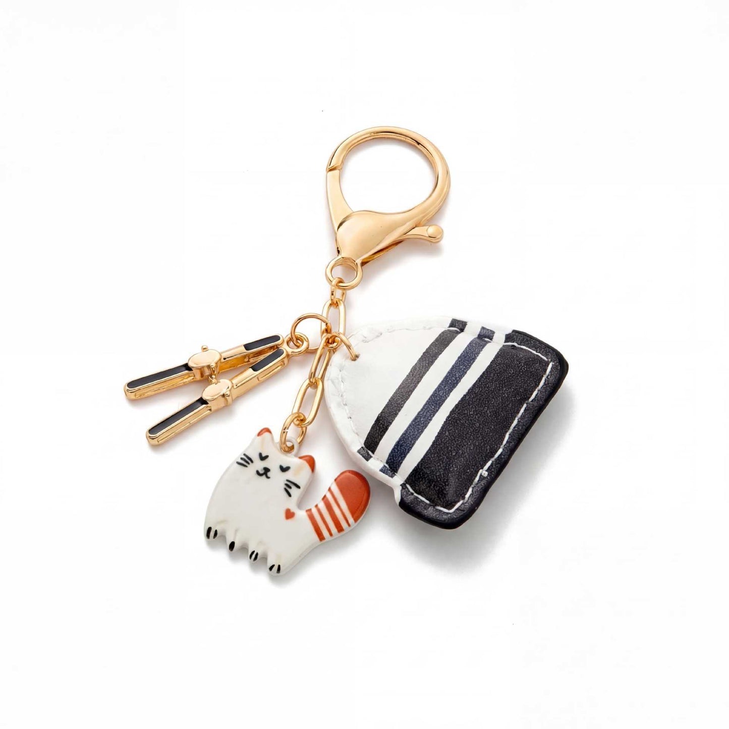Minimalist Plated Alloy Key Chain Charm Bar with Pearl Elements