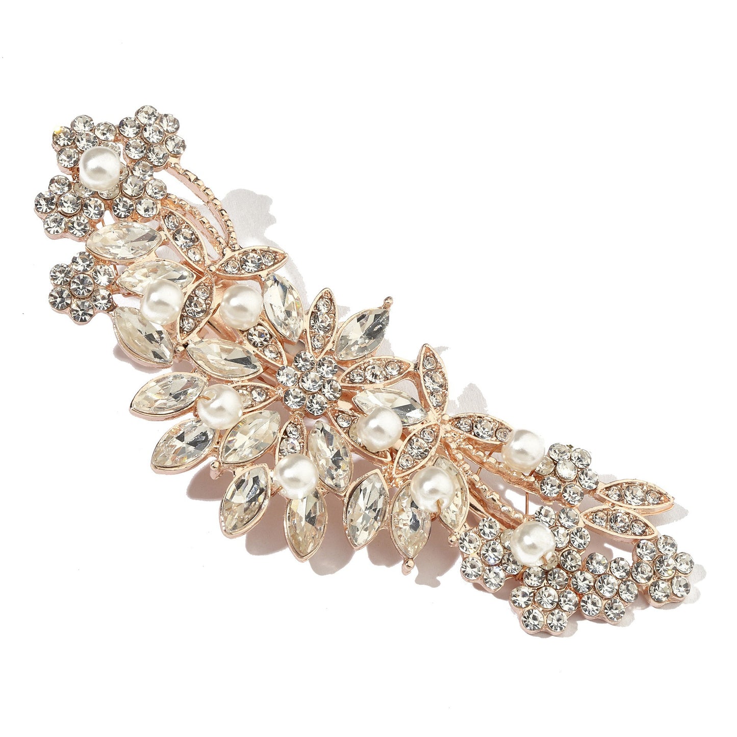 Floral-Shaped Alloy Hair Comb with Pearl and Rhinestone Accents, Electroplated Finish, Vintage-Inspired Updo Hair Accessory for Women