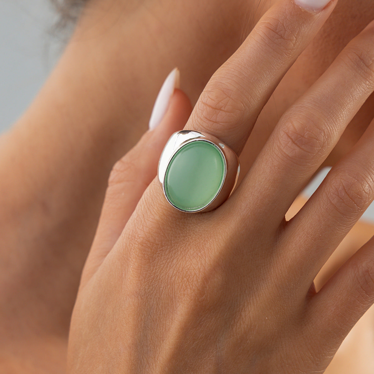 Trendy Geometric Square Zinc Alloy Plated Gemstone Ring for Women