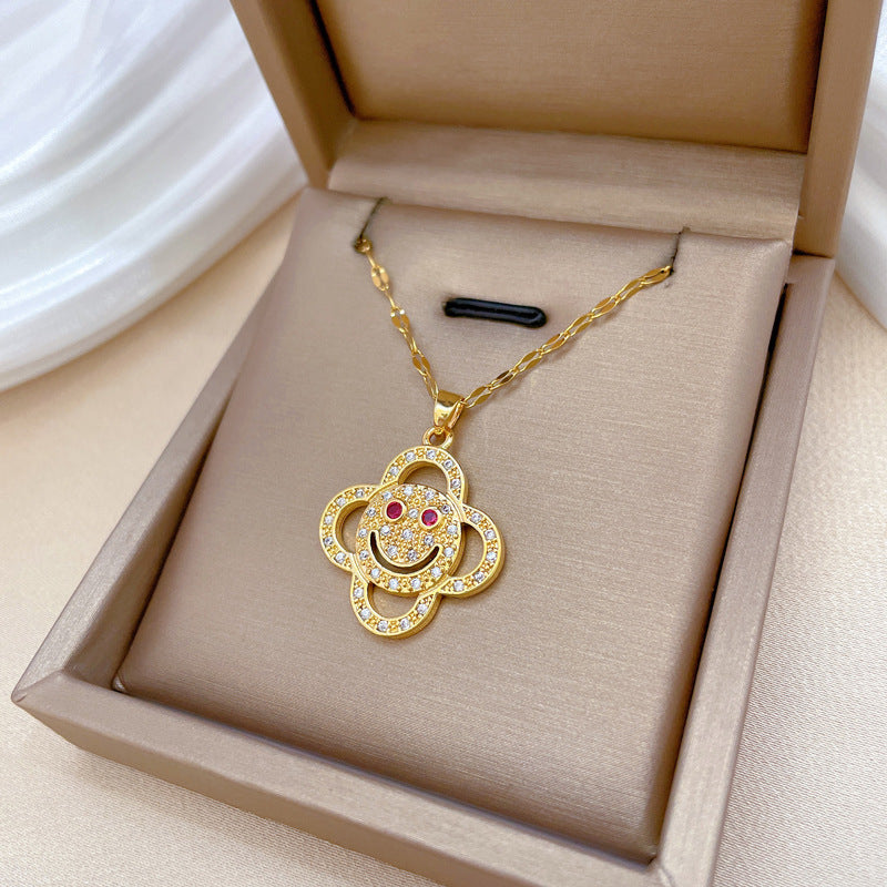 Collana con ciondolo a sorriso floreale minimalista per uomo e donna, catena a serpente in acciaio inossidabile con design geometrico e motivo a luna