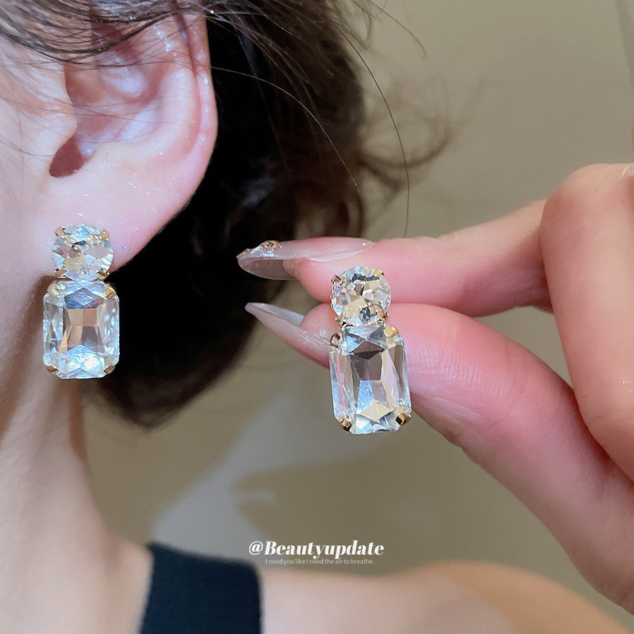 Aretes minimalistas geométricos redondos y cuadrados con incrustaciones de diamantes de imitación para mujer, de aleación con postes de acero