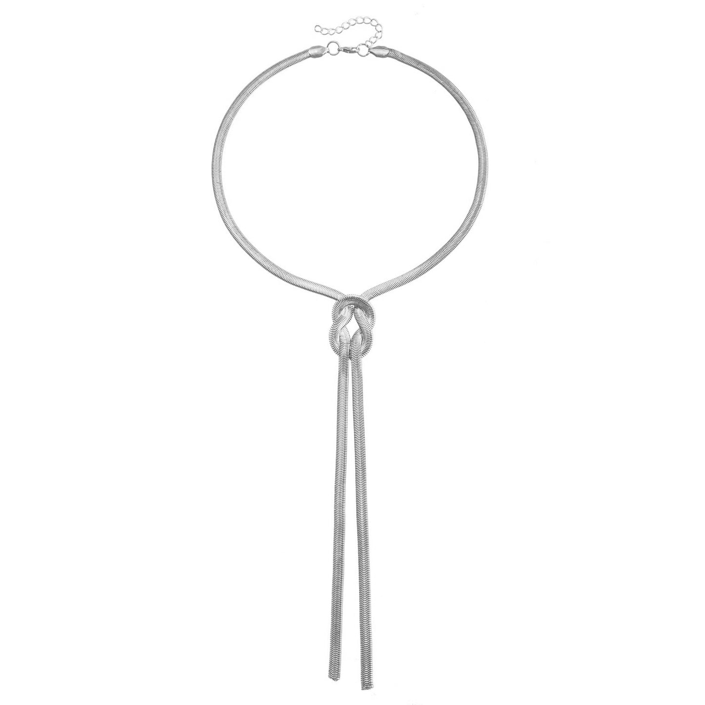Fashionable Geometric Knot Snake Chain Necklace for Women with Metallic Finish and Electroplated Surface