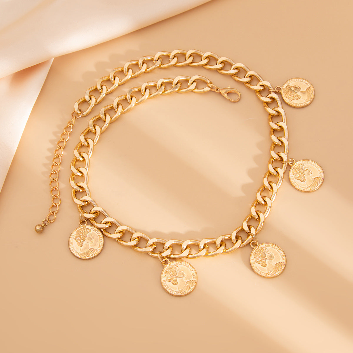 Minimalist Geometric Double-Sided Head Pendant Zinc Alloy Plated Necklace with Tassel for Women