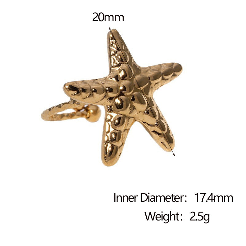 Minimalist Star-Shaped Stainless Steel Ring with Plated Finish for Women, Hypoallergenic Adjustable Open Band Jewelry