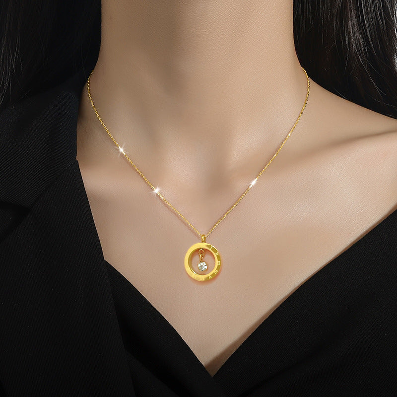 Cadena Minimalista de Oficina Elegante de Acero de Titanio con Diseño Geométrico y Incrustaciones de Pedrería