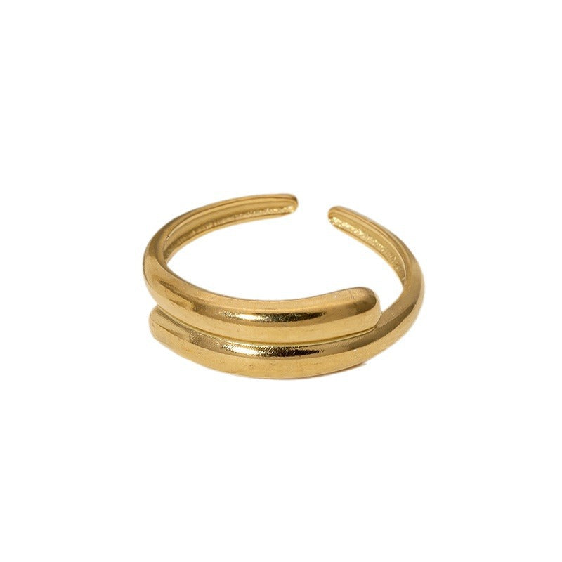 Minimalist Geometric Stainless Steel Adjustable Open Ring for Women with Plated Finish