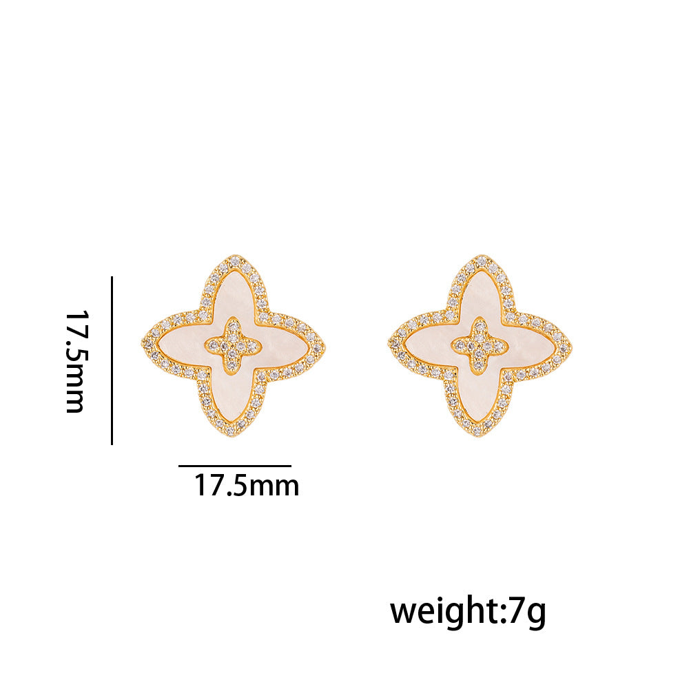 Minimalist Modern Four-Leaf Clover Stud Earrings in Titanium Steel with Vacuum Plating for Hypoallergenic Wear