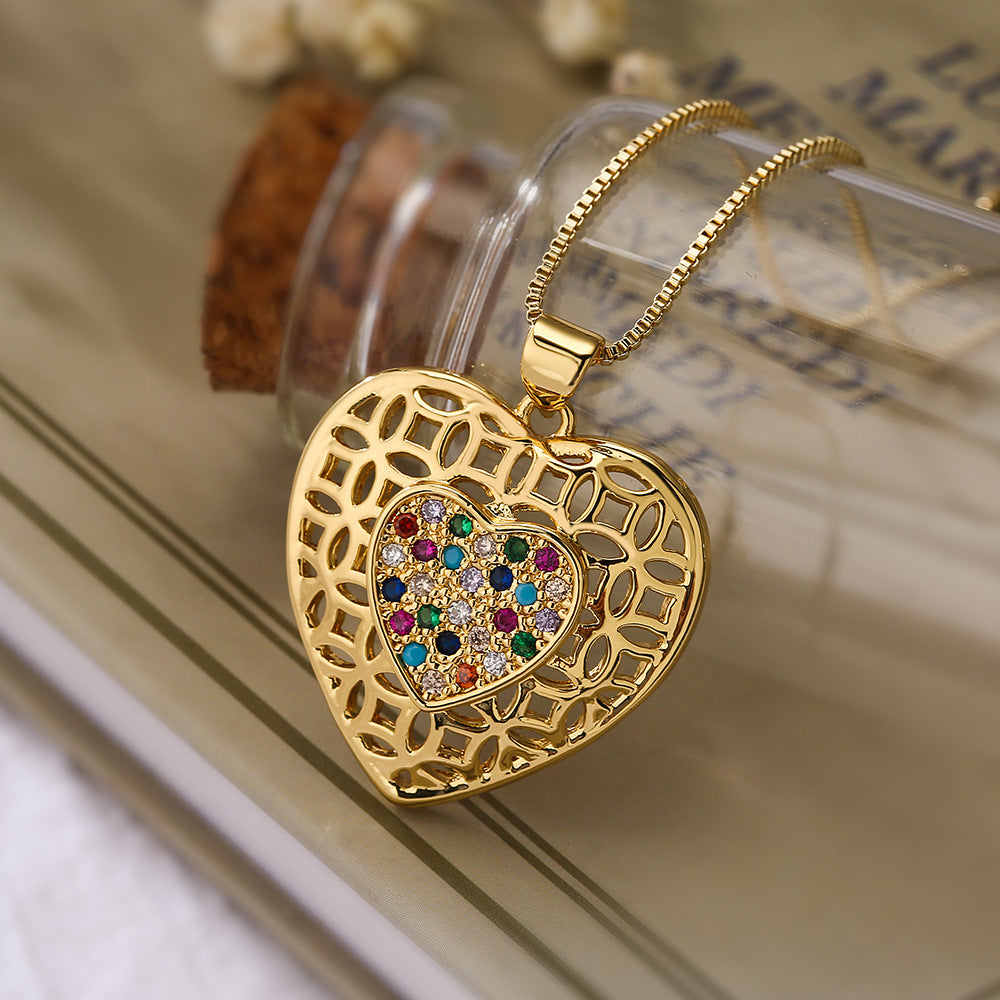 Collana con ciondolo a cuore vuoto minimalista da donna, catena a medaglione in rame con forma geometrica