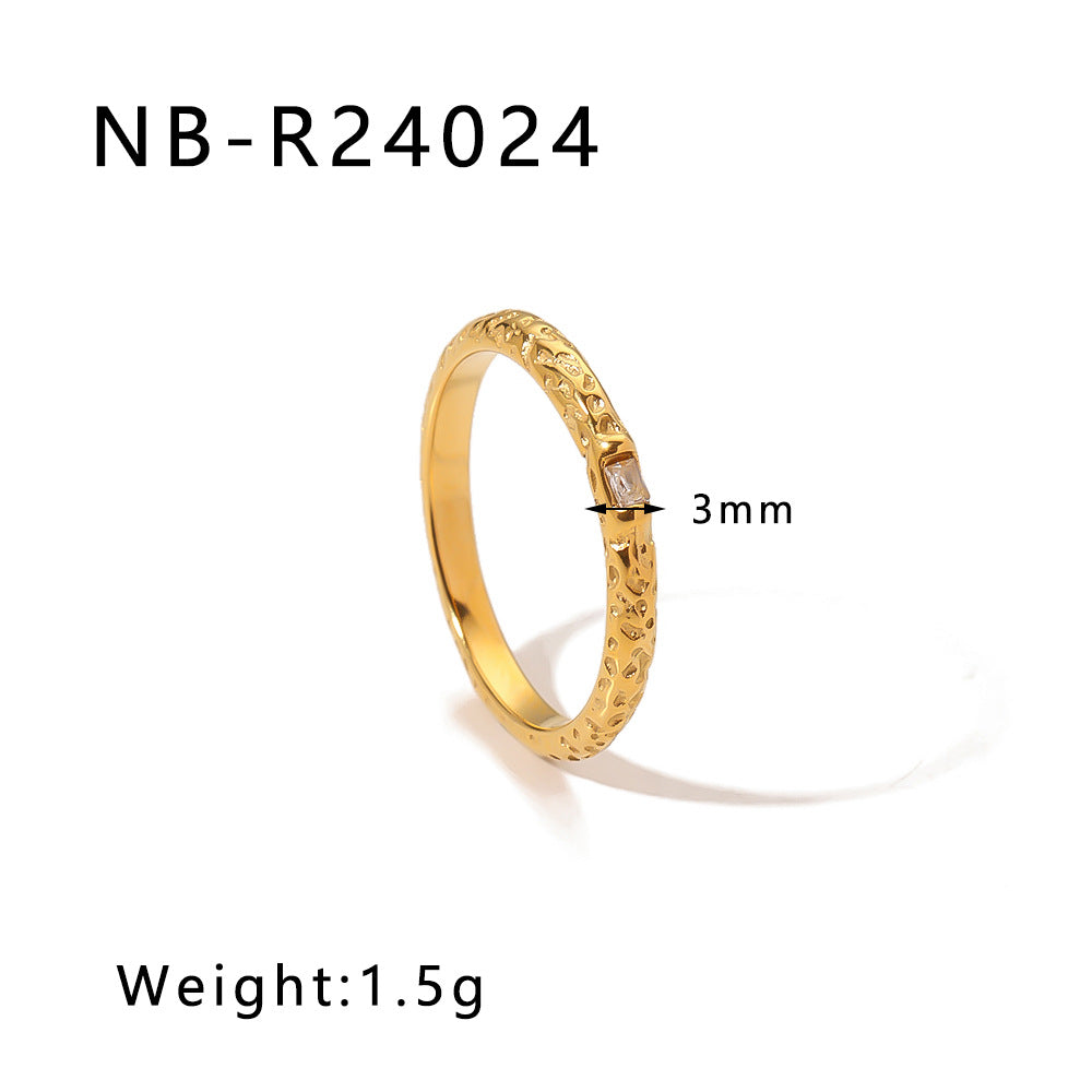 Set di anelli minimalisti a doppio strato in acciaio inossidabile con zirconi micro-incastonati e perle, gioielli unisex placcati oro 18 carati