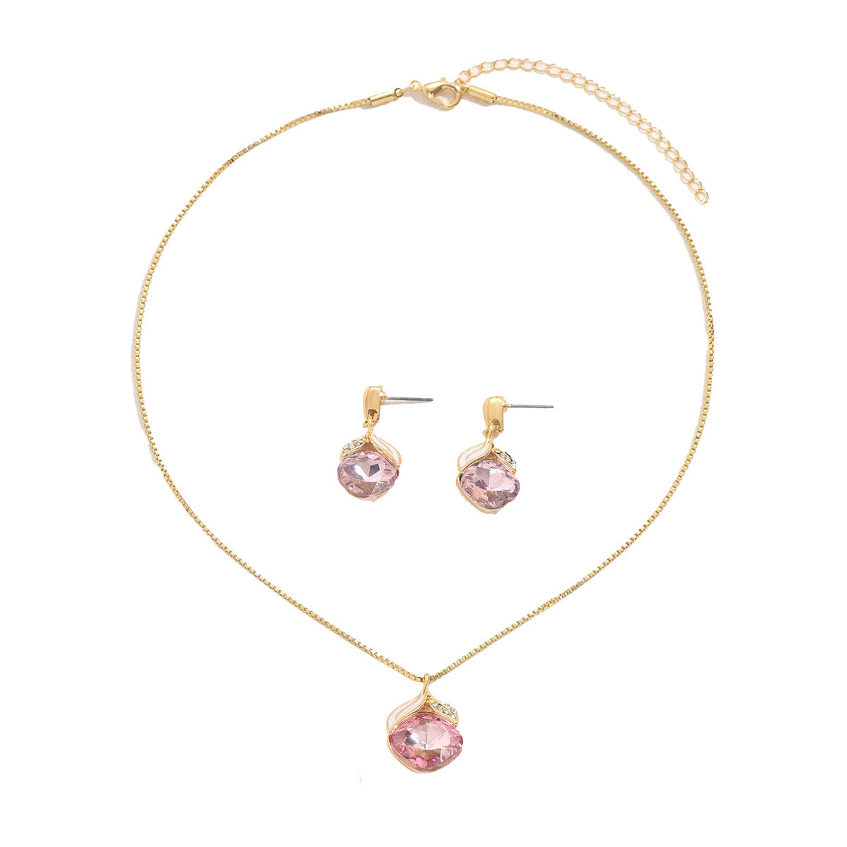 Set Collana con Pendente Floreale Minimalista e Orecchini a Perno in Lega con Strass per Donna