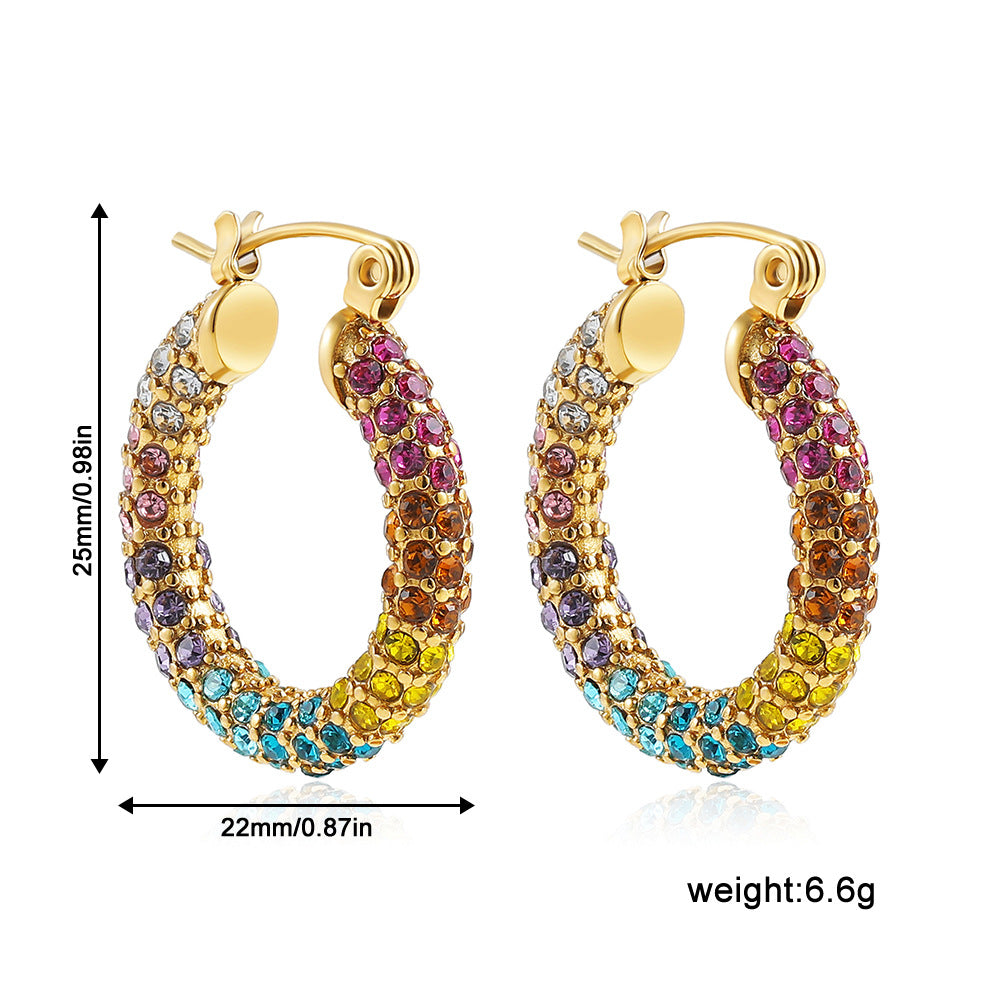 Orecchini a Cerchio Rotondi in Acciaio Inossidabile Placcato Oro 18K con Intarsio di Strass Unisex
