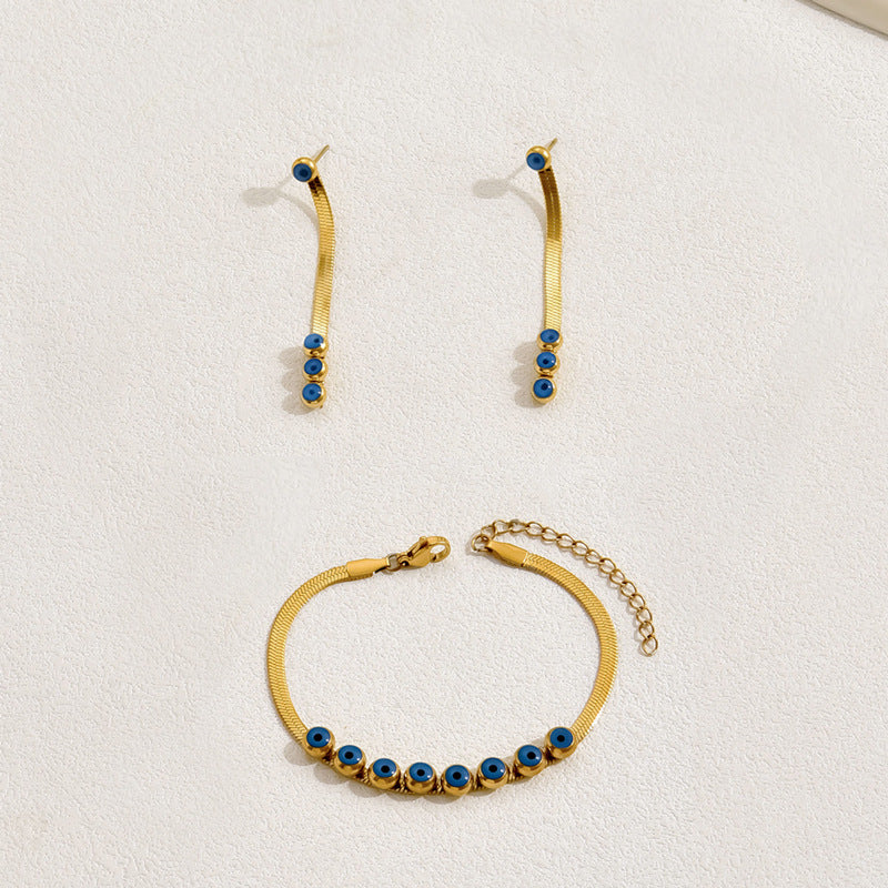 Conjunto de collar, aretes y pulsera con baño de cobre, estilo vintage y minimalista para mujer, con diseño de colgante geométrico redondo y ovalado