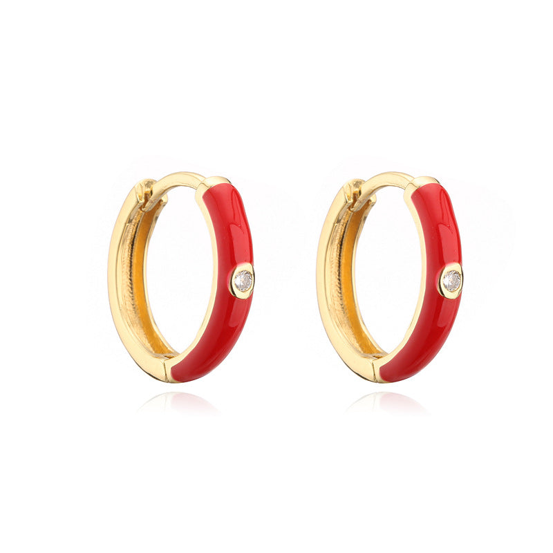 Colorful Drip Oil Cubic Zirconia Geometric Brass Gold Plated Hoop Earrings for Women