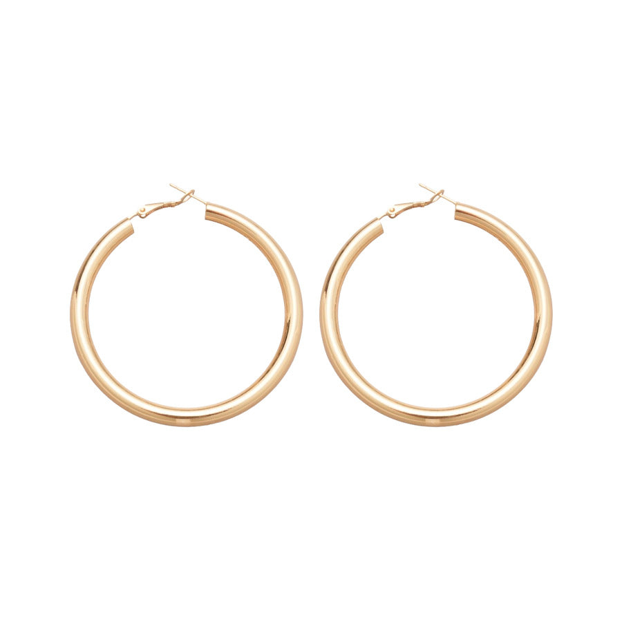 Pendientes de aro redondos geométricos minimalistas para mujer con alambre de acero galvanizado y acabado de metal pulido