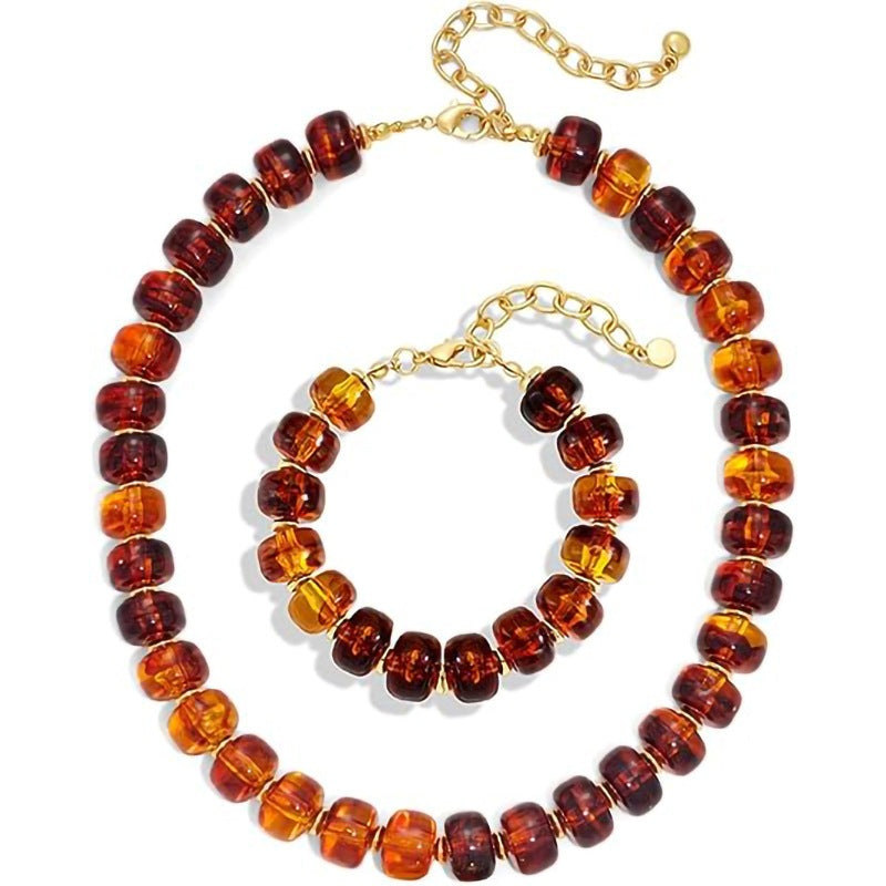 Casual Geometric Crystal Resin Acrylic Beaded Necklace Set for Women