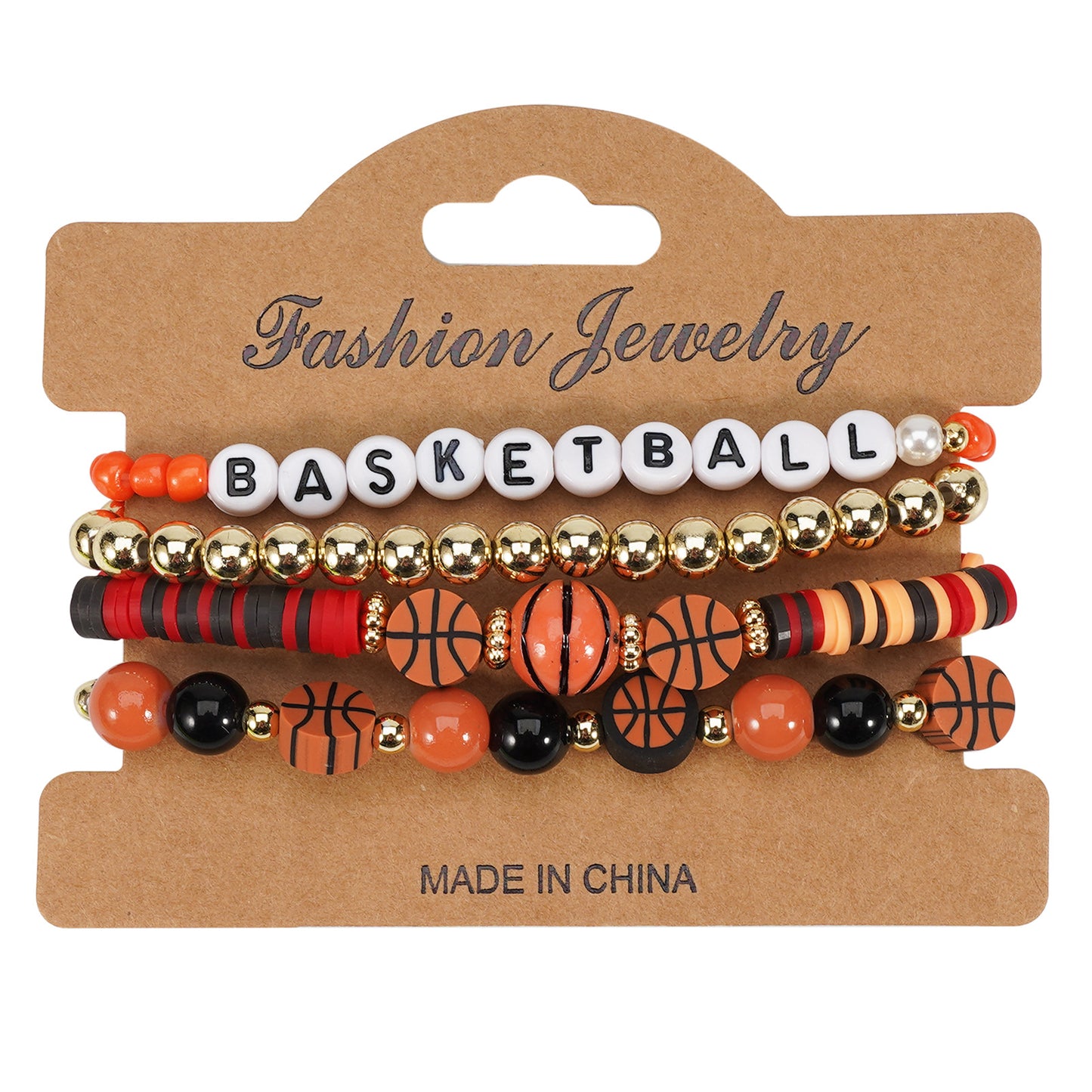 Set di braccialetti elastici unisex con perline, con elementi a tema basket, calcio, baseball e pallavolo