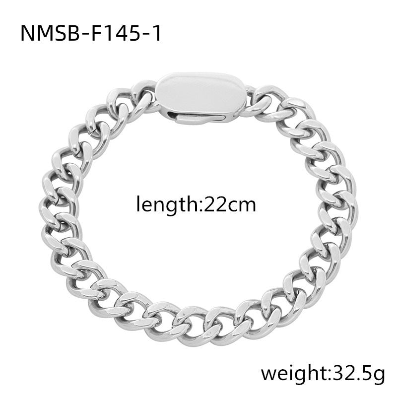 Hip-hop Punk Geometric Round 18K Gold Plated Titanium Steel Stainless Steel Cuban Link Chain Bracelet Charm Bar
