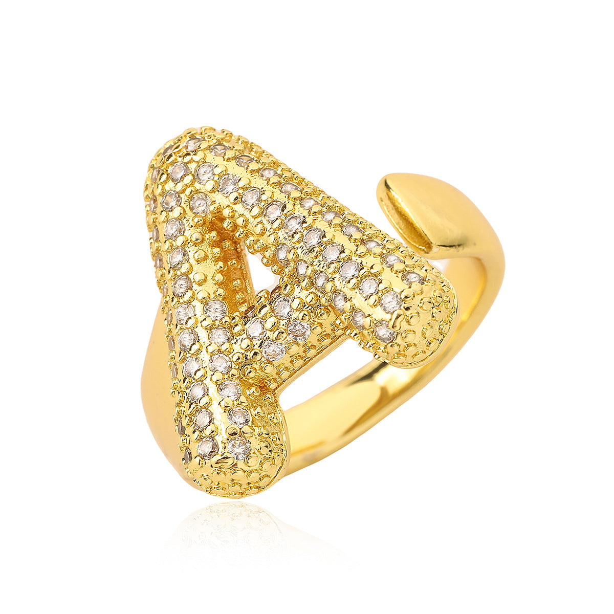 Minimalist Geometric Letter Zirconia Ring for Women in Copper with Gold Plating and Micro-Pavé Setting
