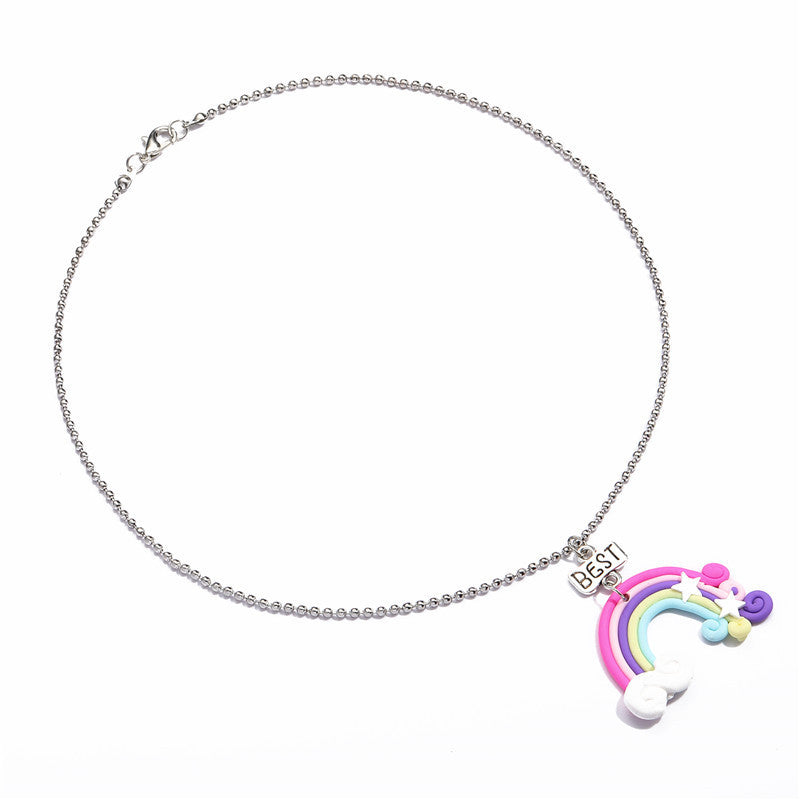 Collana con ciondolo a forma di gelato arcobaleno a cartoni animati per bambini, fatta a mano in argilla polimerica con catenina di perline