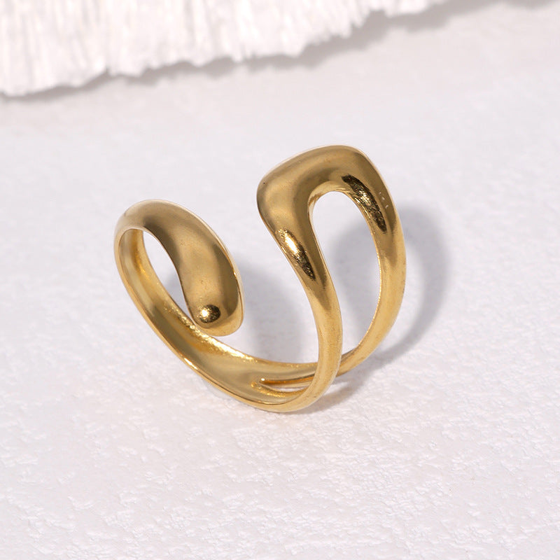 Minimalist Geometric Hollow Stainless Steel Adjustable Open Ring for Women with Plated Finish