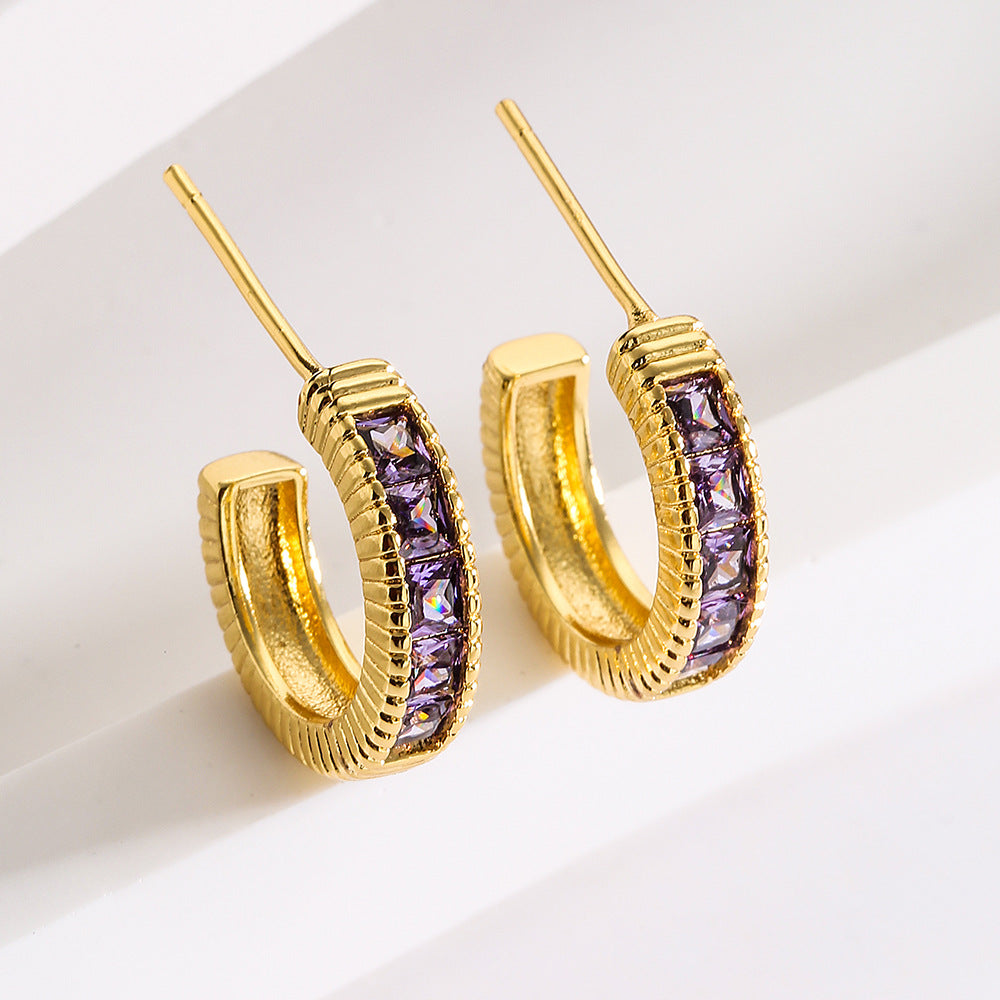 Orecchini da donna geometrici a cerchio in stile vintage color rame con placcatura in oro 18 carati e zirconi cubici